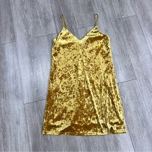 Crushed Velvet Yellow Gold Dress | Shimmer Metallic Cocktail Party Y2K Glam XS
